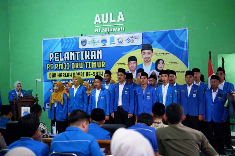 Prosesi pelantikan Pengurus PMII Kabupaten OKU Timur periode 2025-2026 Kantor Pengurus Cabang Nahdlatul Ulama (PCNU) OKU Timur pada hari Kamis, tanggal 20 November 2025. (foto : dokumentasi tim PMII Sumsel)