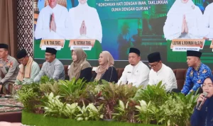 Pemerintah Kabupaten Musi Banyuasin (Pemkab Muba) menggelar Peringatan Tahun Baru Islam 1 Muharram 1448 Hijriah yang dipusatkan di Pendopoan Griya Bumi Serasan Sekate, pada hari Rabu, tanggal 17 Juni 2026. (WARTANEGERIKU.ID/FRAN)