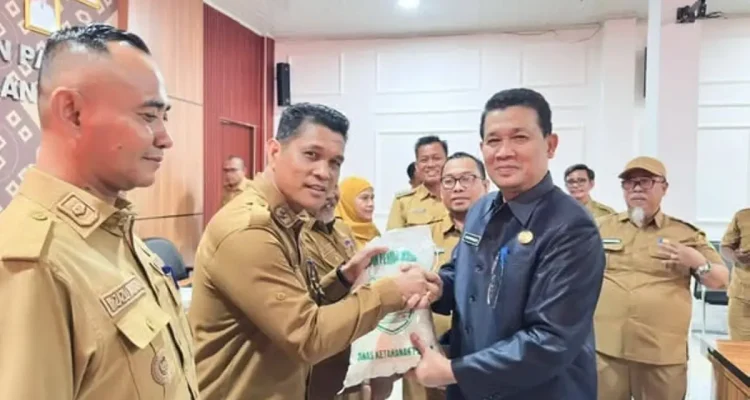 Pemerintah Kabupaten (Pemkab) Musi Banyuasin (Muba) melalui Dinas Ketahanan Pangan, kembali menyalurkan bantuan cadangan pangan daerah. (WARTANEGERIKU.ID/FRAN)