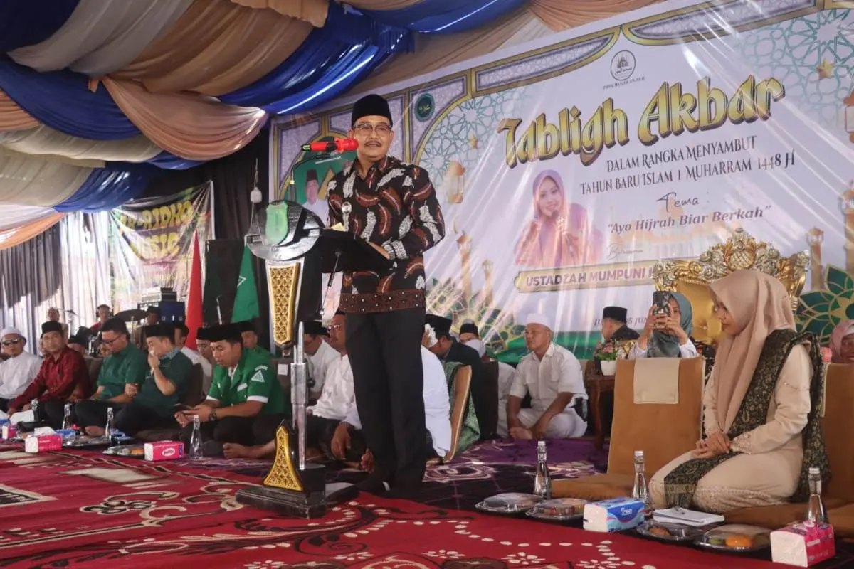 Wakil Bupati Kabupaten Musi Banyuasin (Muba), Abdur Rohman Husen, menghadiri Tabligh Akbar dalam rangka menyambut Tahun Baru Islam 1 Muharram 1448 Hijriah, pada hari Jum'at, tanggal 5 Juni 2026.