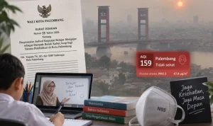 Pemerintah Kota (Pemkot) Palembang resmi menerbitkan Surat Edaran Nomor 33 Tahun 2026 tentang Penyesuaian Jadwal Kegiatan Belajar Mengajar sebagai Dampak Buruk Kabut Asap bagi Satuan Pendidikan di Kota Palembang. (WARTANEGERIKU.ID/HAIRUDIN) Pemerintah Kota (Pemkot) Palembang resmi menerbitkan Surat Edaran Nomor 33 Tahun 2026 tentang Penyesuaian Jadwal Kegiatan Belajar Mengajar sebagai Dampak Buruk Kabut Asap bagi Satuan Pendidikan di Kota Palembang. (WARTANEGERIKU.ID/HAIRUDIN)