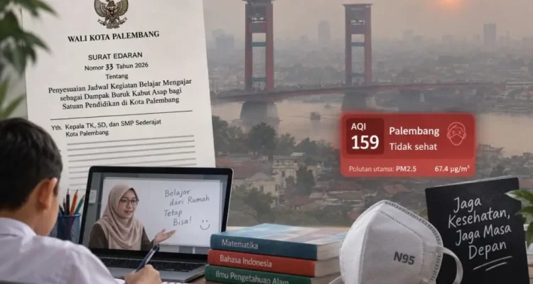 Pemerintah Kota (Pemkot) Palembang resmi menerbitkan Surat Edaran Nomor 33 Tahun 2026 tentang Penyesuaian Jadwal Kegiatan Belajar Mengajar sebagai Dampak Buruk Kabut Asap bagi Satuan Pendidikan di Kota Palembang. (WARTANEGERIKU.ID/HAIRUDIN)