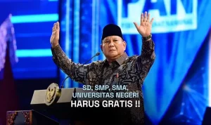 Presiden Prabowo Subianto menegaskan soal komitmen pendidikan gratis saat menghadiri acara Puncak Peringatan HUT ke-28 Partai Amanat Nasional (PAN) di Plenary Hall, Jakarta International Convention Center (JICC), Jakarta, Jumat, 18 September 2026. (Foto: BPMI Setpres/Unggahan Akun Media Sosial @sekretariat.kabinet)
